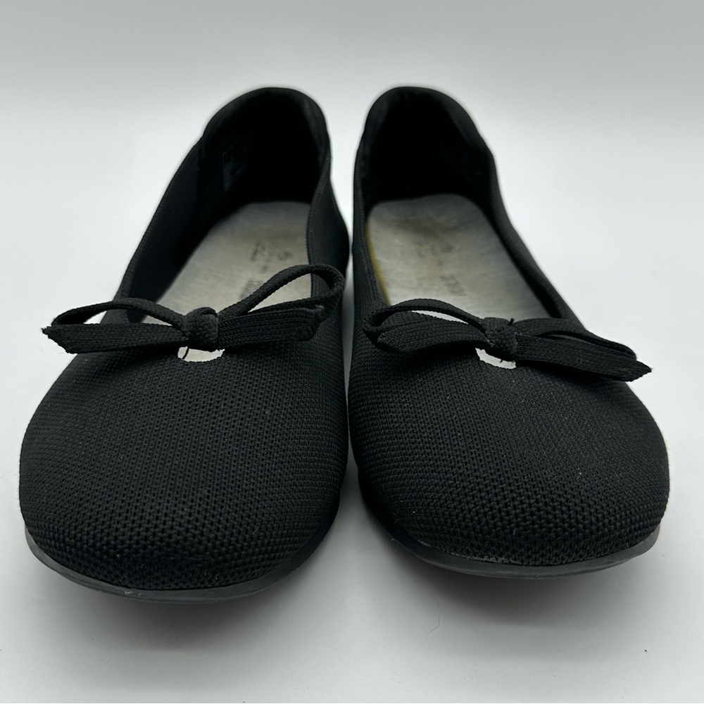 Clarks Black Stretch Fabric Ballet Flats with Bow - Picture 2 of 9